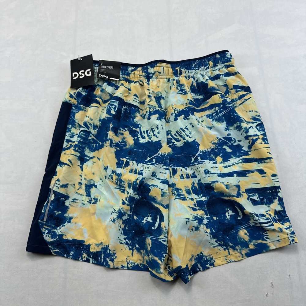 DSG Men's 5" Stride Short S NWT Abstract Blue Yellow Lined Running Athletic